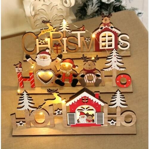 Christmas Laser Engraving Wooden Luminous Letter Card Ornaments Christmas Tree Decoration Diy Assembled Childrens Gifts