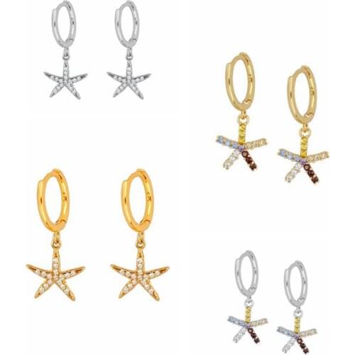 925 Silver Ear Buckle Starfish Pendant Hoops Earring for Women Exquisite Crystal CZ Huggie Earrings Females Jewelry Accessories