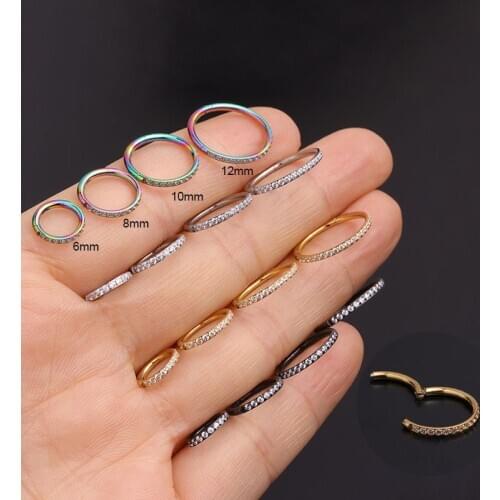 Kaibin 1PC 16g Stainless Steel Cz Hoop Hinged Segment Clicker Ring Nose Septum Jewelry Helix Cartilage Daith Piercing Earring