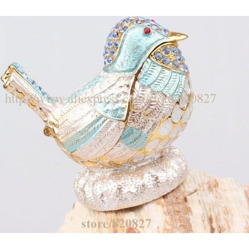Bird Jeweled Treasure Box Crystal Studded Bird Jewelry Trinket Box Colorful Bird Faberge Style Trinket Craft Handmade Decor