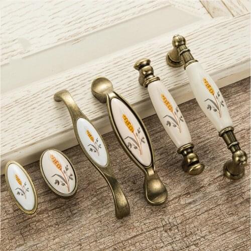 Antique Bronze Ceramic Cabinet Handles Zinc Alloy Drawer Knobs Pulls Wardrobe Door Handle European Furniture Handle Hardware