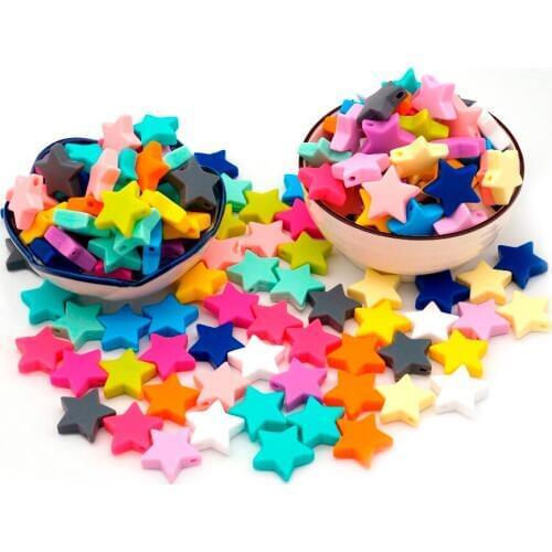 SUTOYUEN 60Pcs Star Shaped Silicone Beads For Jewelry Making BPA Free Food Grade Baby Teether Necklace Charms Mix 15 Colors