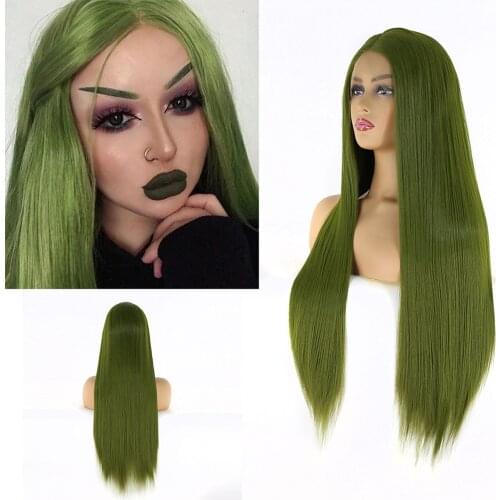 BTWTRY Light Green Wig Synthetic Lace Front Wigs for Black Women Straight Long Hair Natural Hairline Glueless Heat Resistant Wig