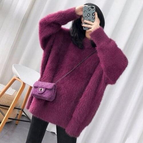 Women Candy Colors Sweaters Fashion Autumn Winter Warm Mohair O-Neck Pullover Long Sleeve Casual Sweater Knitted Tops