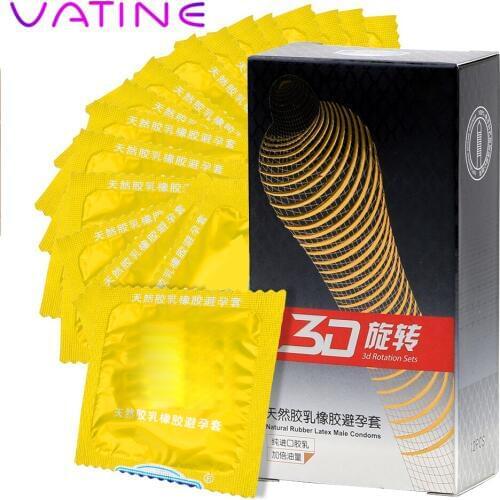 VATINE 12 Pcs/Box 3D Rotating Natural Latex Condoms Fruit Flavour Threaded Ejaculation Delayed Penis Sleeve Products for Adults