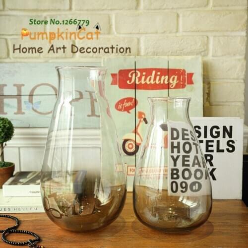 2018 NEW Fine workmanship Handmade glass vase,Pastoral Simple style high grade gradient smoke gray transparent glass vase