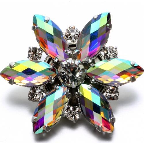Clear Discolored Rhinestone Style Snowflake Shape Charms 18mm Snap Button Jewelry For Snap Bracelet Snaps Jewelry KZ0481a