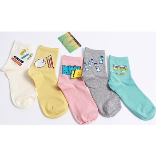 2019 cartoon painter series womens cotton socks cotton sweat and deodorant tube womens socks