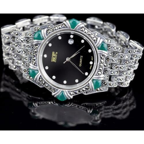 Hot Sale Women Classic Thai Silver Bracelet Watch S925 Silver Bracelet Watch Silver Jade Bracelet Watches Real Silver Bangle