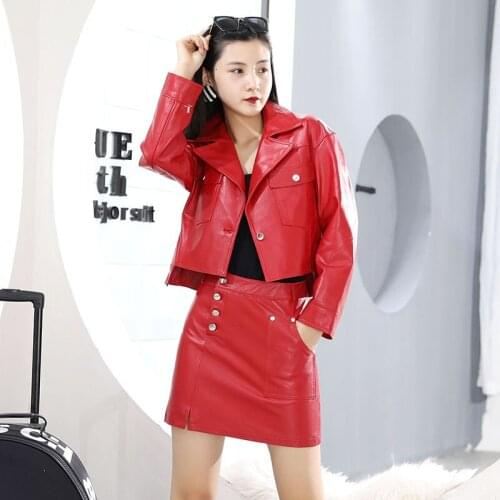 Real Leather Womens Skirt Sets Spring Autumn 2021 Genuine Sheepskin Jackets Women Elegant Coat Female Cuero Genuino Zjt2553