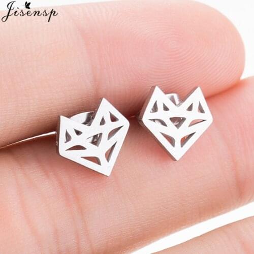 Jisensp Cute Animal Origami Fox Stud Earrings for Women Stainless Steel Jewelry Earrings Simple Geometry Earing Brincos Bijoux