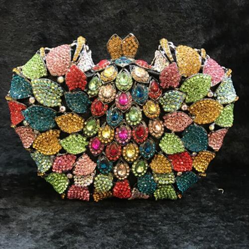 Gold Women Evening Bags multi colour Hollow Out Stones Beaded Wedding Clutch Bridal Diamond Minaudiere fit ihone 7 plus Purse