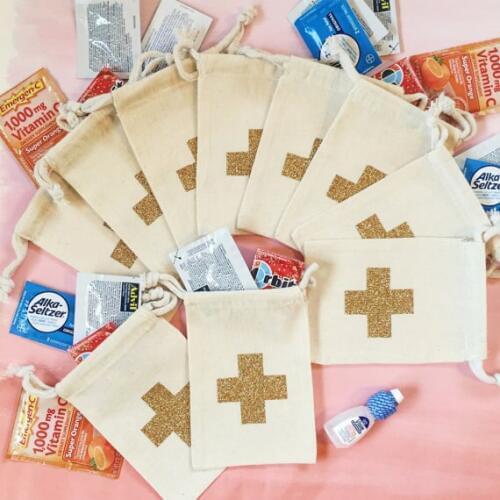 Gold glitter cross wedding Hangover Kit jewelry favor Bags Bachelorette hen bridal shower Champagne Party muslim gift bag