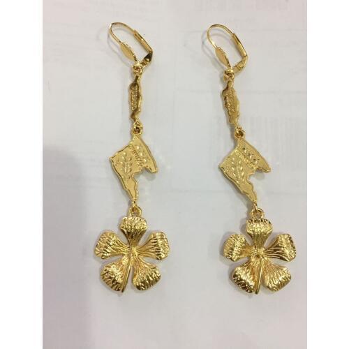 Gold copper drop Earring Trinidad map flower For Women Christmas Gift Trendy Beautiful Engagement /Wedding Bands Promise Earring