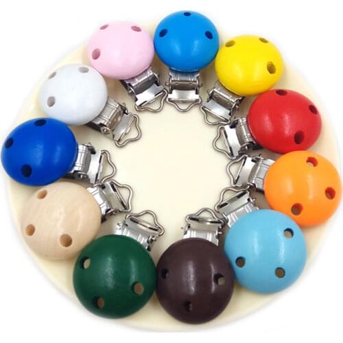 15 Color 5Pcs/lot Metal Wooden Baby Children Pacifier Holder Clip Infant Cute Round Nipple Clasps For Baby Product DIY Pendant