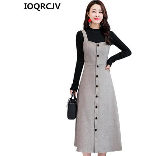2019 Women Retro Long Dress Autumn Spring Suspender Sundress Sarafan Loose Vest Overall Dress Female Elegant Casual Dresses R133