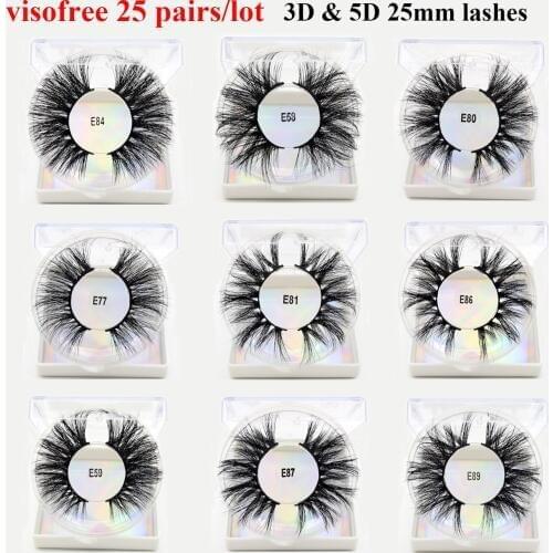 25pair/Lot Visofree 25mm Lashes 5D Mink Eyelashes Long Mink Lashes dramatic volume Eyelashes Extension Makeup 3D False Eyelashes