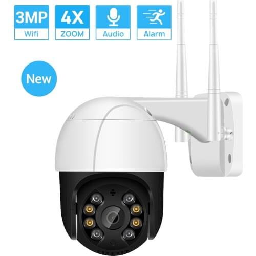 3MP Super Mini Pan/Tilt Wifi Camera Wireless ONVIF IP Camera AI Human Detection 4xDigital Zoom Dual Light Source Waterproof