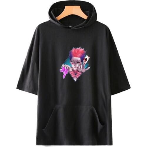 Anime Hunter X Hunter Harajuku Hooded T Shirt Boys and Girls Cartoon Print Short Sleeve funny T-shirt Hisoka Cosplay Tshirt