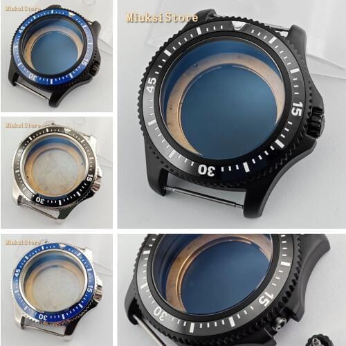 44mm sterile black silver watch case ceramic bezel fit ETA 2836 MIYOTA 8205 8215 821A Mingzhu DG2813 3804 movement