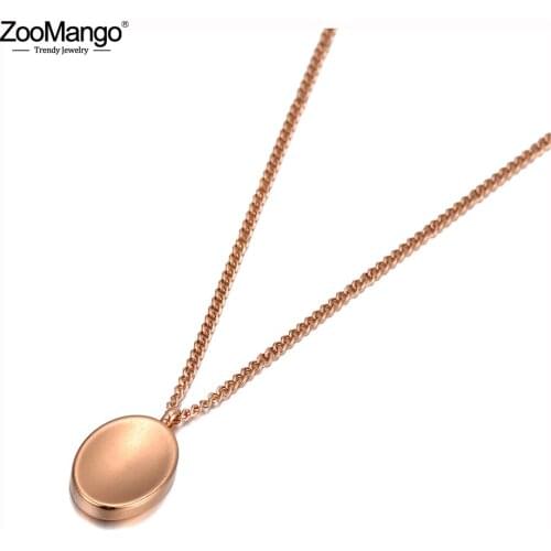 ZooMango Titanium Stainless Steel Geometry Oval Charm Necklaces Jewelry Trendy Pendant Chain Necklace For Women Цепочка ZN20037