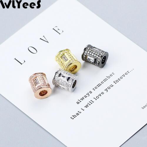 WLYeeS 1pcs Cylinder Pendants Copper Spacer Loose beads Micro-Inlay White Crystal charms brass Beads Jewelry bracelet making DIY