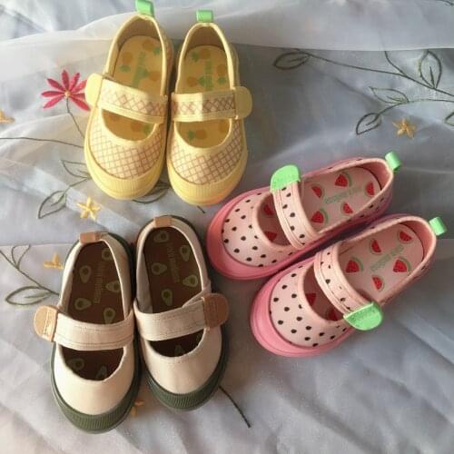 Fruits Patterns Childrens Canvas Shoes for 2021 Spring and Autumn Soft Soled Printing Boys and Girls Flat Shoes Non-slip Shoes