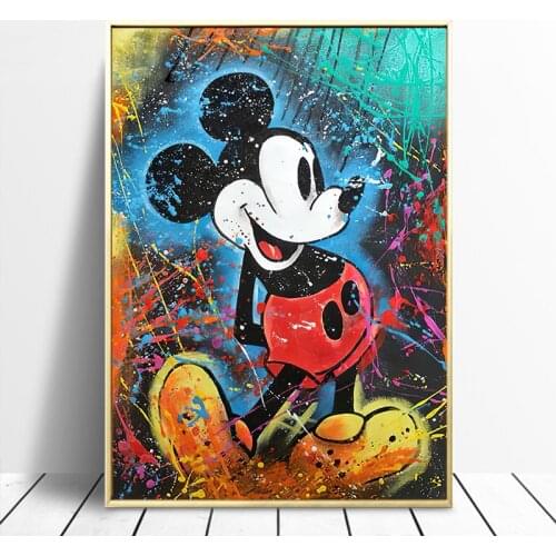 Disney Colourful Mickey Mouse Painting Graffiti Street Art Canvas Paintings Posters and Prints Wall Art Picture for Living Room