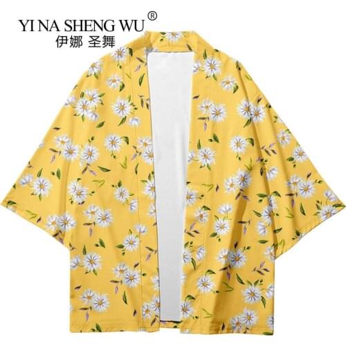 Haori Cardigan Costume Printed Loose Kimono Coat Japanese T-shirt Men Harajuku Jacket MenTop Japan Yukata Coat Traditional Shirt