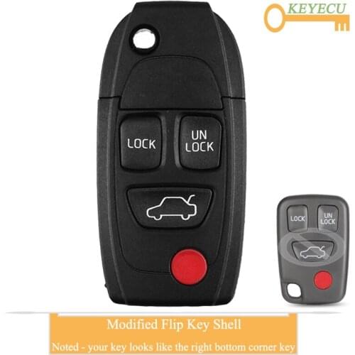 KEYECU Modified Flip Remote Car Key Case Shell for Volvo S40 S60 V40 C70 S70 V70 S80 S90 XC70 XC90, Replacement Fob 3+1 4 Button