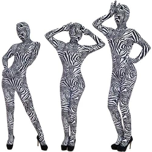 Latex Catsuit Faux Leather Women Jumpsuits Stretch Full Body Sexy Bodycon One-pieces Lingerie Zebra Costume