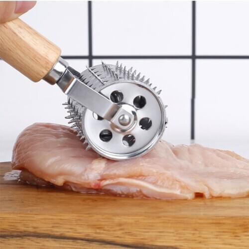 Rolling Machine Meat Tenderizer With Wooden Handle 304 Stainless Steel Steak Tenderizers Stainless Steel Steak Kitchen Tool 1pcs