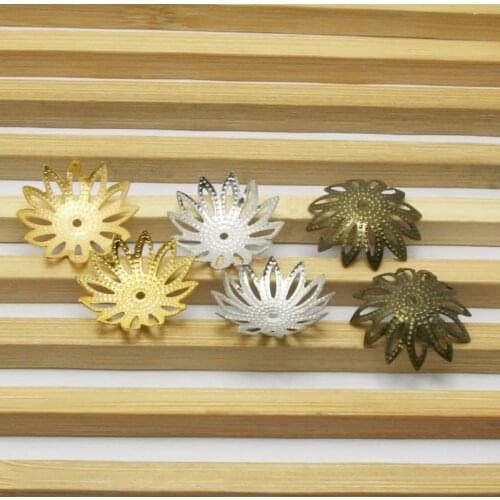 Fashion 3*17mm 100pcs/ lot Iron Rhodium Gold Antique Bronze Hollow Flower Metal Bead Caps For Jewelry Findings DIY Accessory