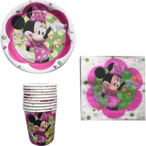 Cartoon Minnie Mouse Cups Plates Napkins Disposable Tableware 40 pcs Supplies Kids Birthday Party Baby Shower Favors