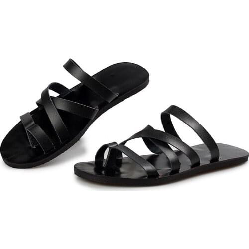 Men Leisure Leather Slipper Narrow Bands Moccasin Holiday Guys Beach Shoes Outdoor Flip Flops