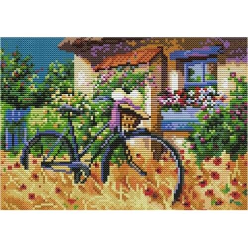 BMBY-Cross Stitch Kits Stamped for Adults Beginner Kids 11CT DIY Embroidery Needlework Kit -Bicycle 37X26cm