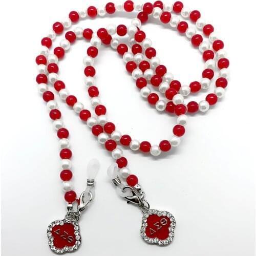 New red Greek letter sorority DELTA DST enamel pendant artificial pearl mask chain glasses chain necklace
