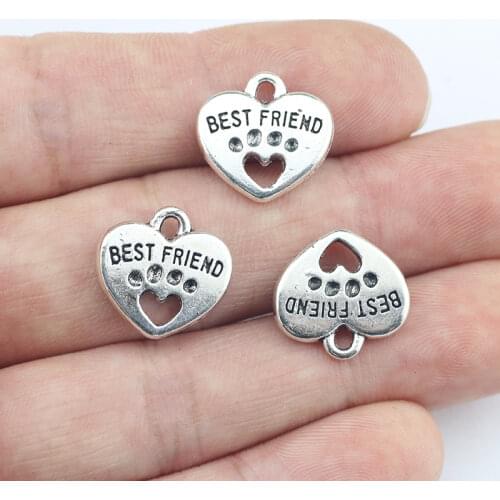 Newest10Pieces 14.6*15.3mm Mixed Alloy Antique Silver Color Best Feiend Charms Necklace Pendant Accessory For DIY Jewelry Making