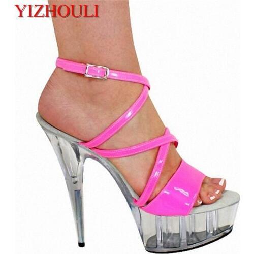 Roman hollow out color matching 15 cm high heel sandals nightclub performance simulation skin color matching shoes
