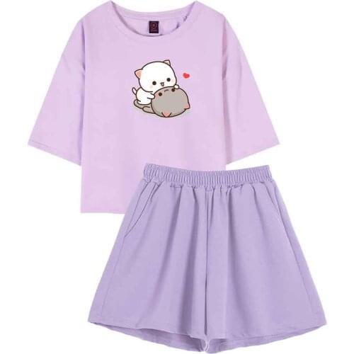 Nightwear Women Set Cotton Loungewear Women Pajamas for Teen Girls Cute Kawaii Pajamas Plus Size Nightwear Shorts Suit Female