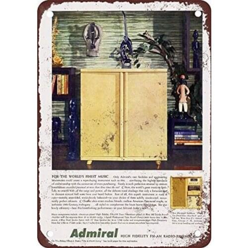 Señal de estaño para decoración artística de pared, fonógrafo de Radio de aluminio retro, señal de metal, Almirante Hi-Fi