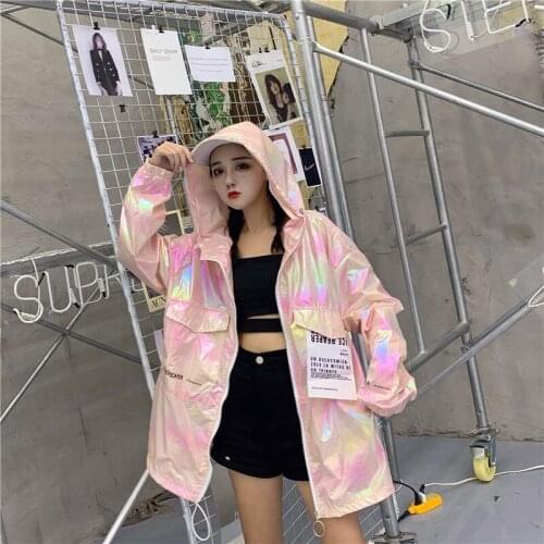 Coat Women Fashion Loose Big Pocket Letter Tunic Hooded Basic Jacket Befree Veste Femme Personalities Sunscreen Clothes