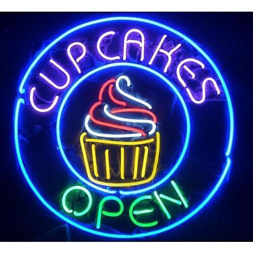 Custom Cupcakes Open Glass Neon Light Sign Beer Bar