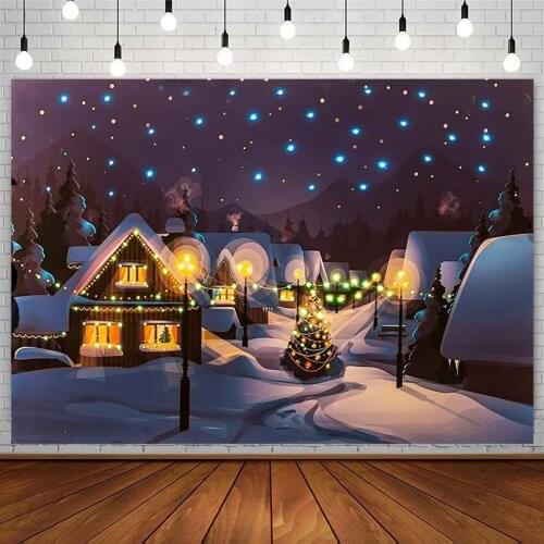 Christmas Tree Backdrop Winter Wood House Snowflake Bokeh String Lights Photography Background Photostudio Photozone Decor Props