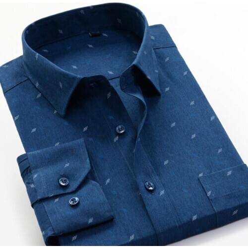 High quality plus size 8XL 9XL 11XL shirt men long sleeve Summer antumn print dot shirt business loose male oversize shirt blue