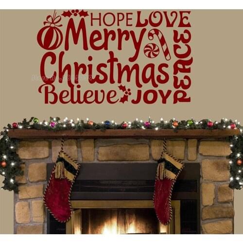 Hope Love Merry Christmas Wall Stickers Mural Living Room Home Decoration Vinyl Wall Decal Furnace Wall Holiday Wallpaper LL2208