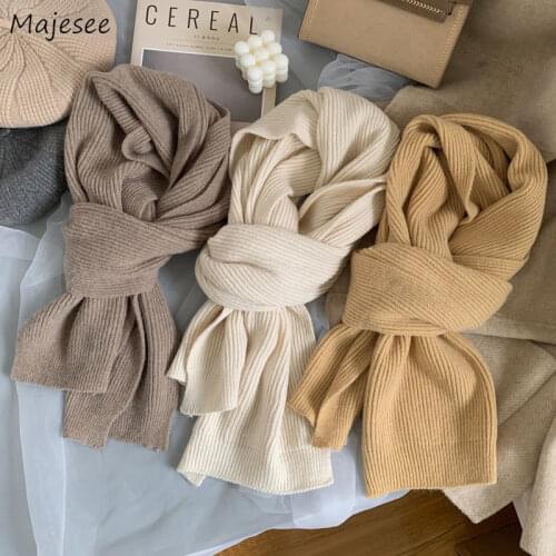 Scarves Women Warm Thicken Soft Fashion Solid Simple Minimalist Couples Students Knitted Korean Style Winter Ins Trendy Femme
