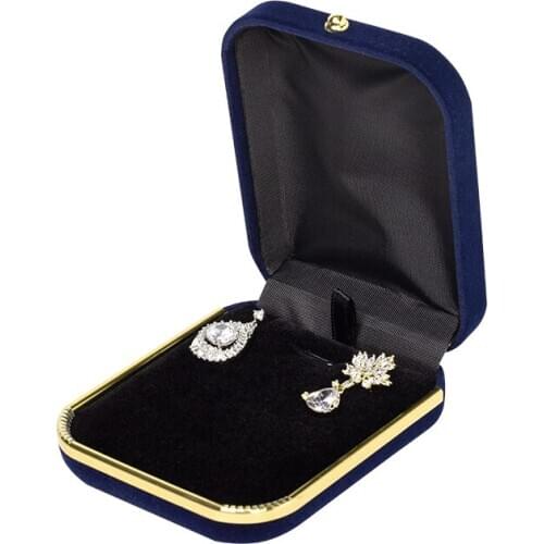 Blue High-grade Velvet Pendant Box Ring Bracelet Long Chain Packaging For Valentines Day Anniversary Built-in Fluff Card Slot