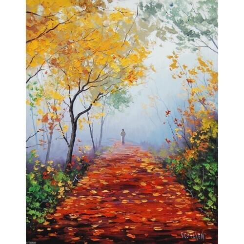 Hand Painted Modern Oil Painting Fall Autumn Trees Wall Decor Art On Canvas Palette Knife Painting No Framed