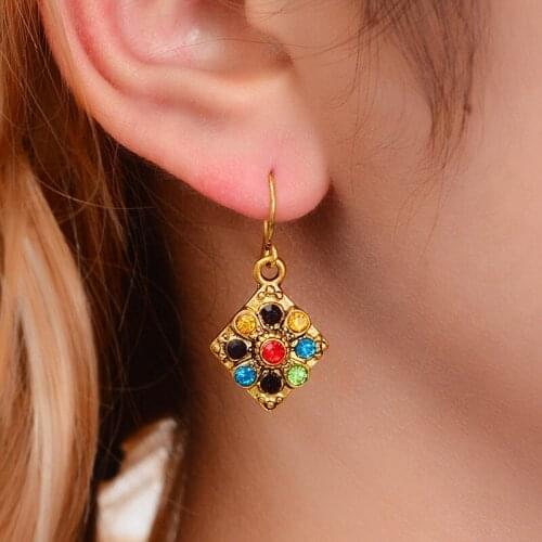 Vintage Bohemian Earrings For Women Fashion Ethnic Rhinestone Gold Hanging Drop Dangle Earring Ladies Wedding Party Jewelry 2019